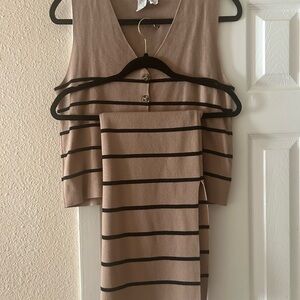 Tan and Black Striped Sleeveless Dress